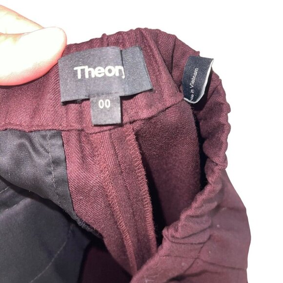Theory Womens Pants Size 00 Burgundy Sleek Flannel Slim Fit Mid Rise Cropped - Picture 4 of 8